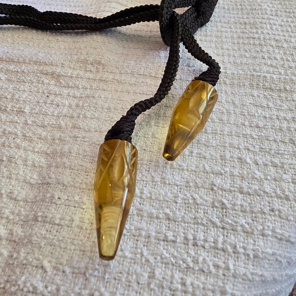 Vintage Deep Olive Woven Nylon Belt with Etched Bead Ties - Picture 2 of 7